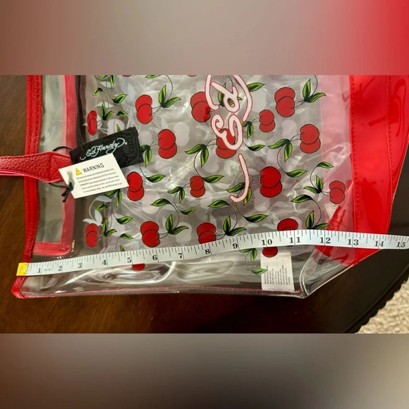 NWT Ed Hardy Y2K Brand PVC Clear Large Two Sided Cherry Print Tote - Picture 6 of 10